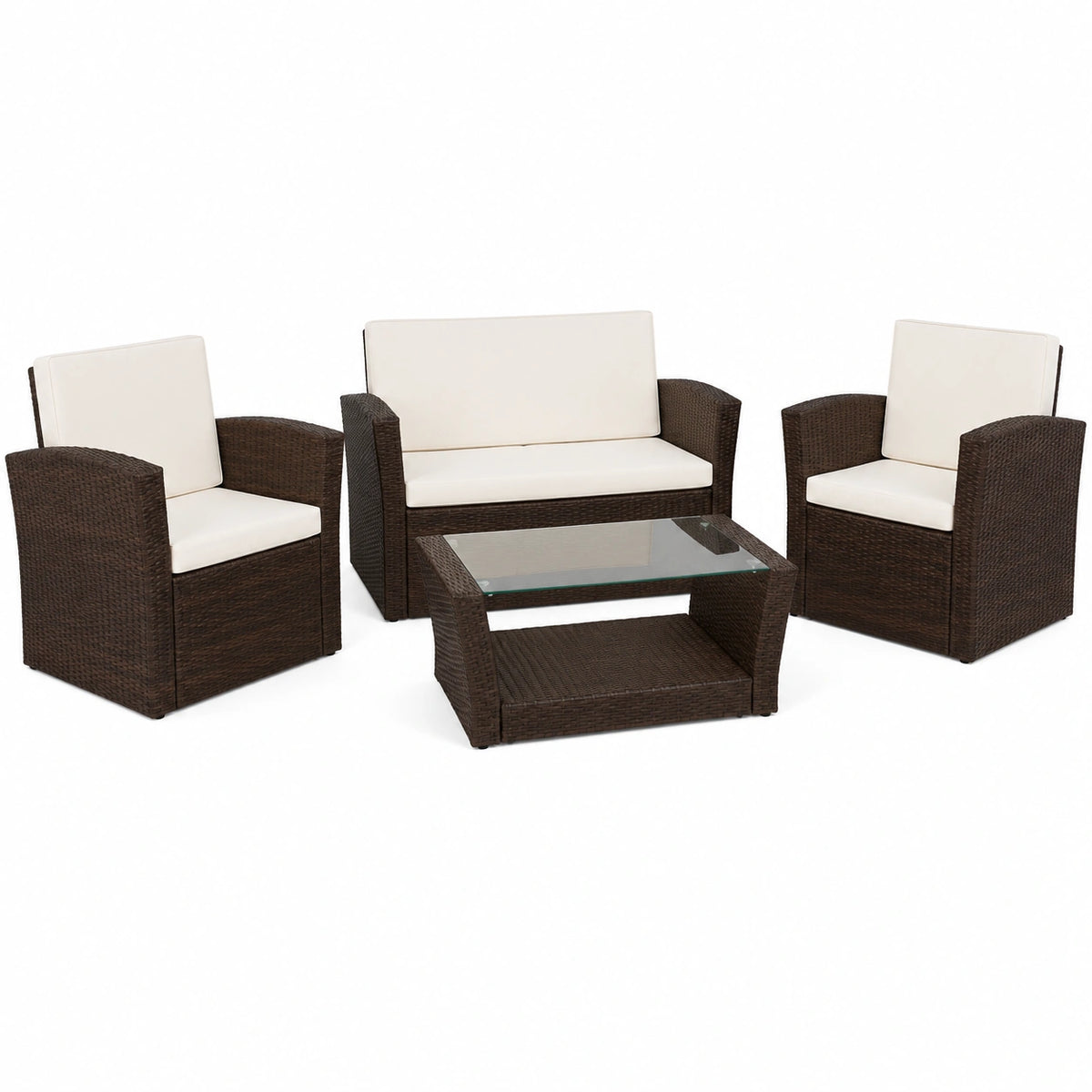 Conjunto de Jardín 4 Piezas: Sillas y Sofás de Ratan Sintético Marrón