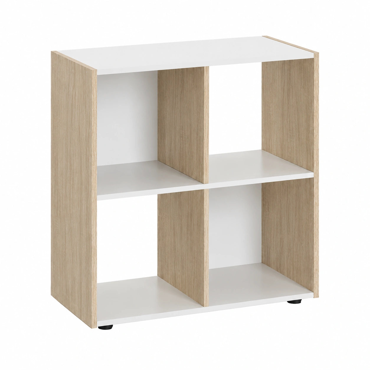 Estantería de 4 Cubos y 2 Niveles en Madera Beige y Blanca para Hogar u Oficina