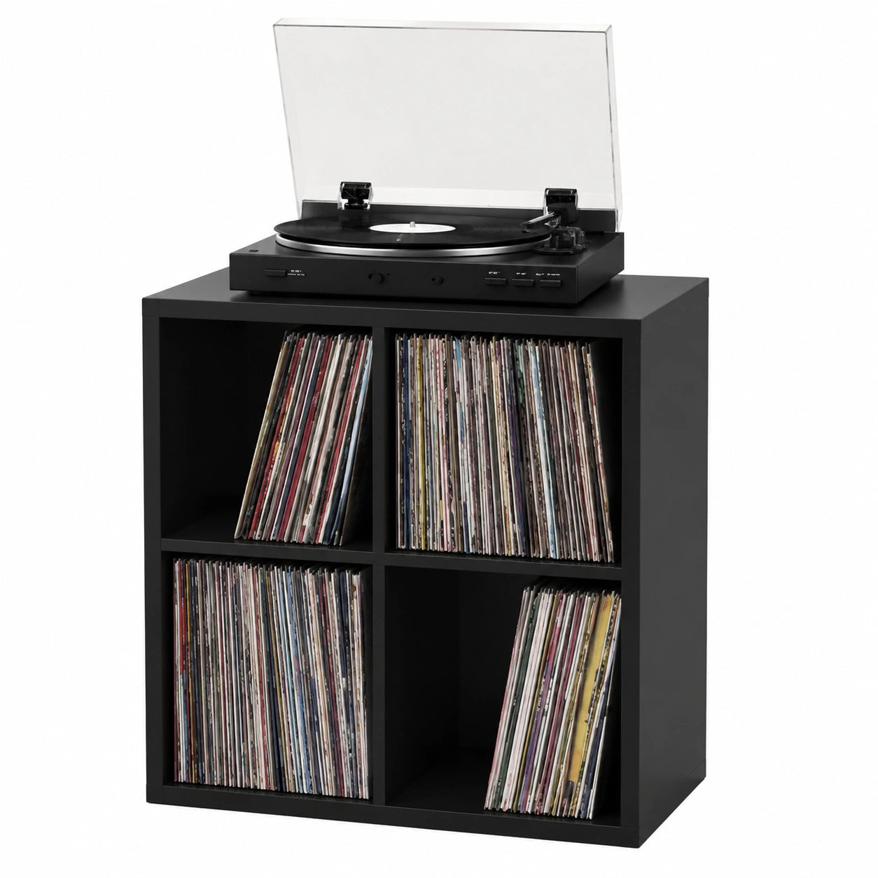 Estantería de Almacenamiento para Vinilos, 4 Compartimentos, Color Negro