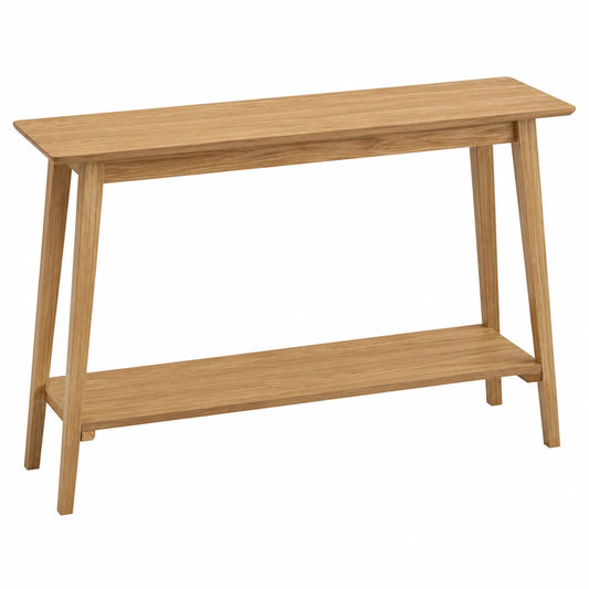Consola Nórdica de Madera Natural 100x30x72 cm con Estante Inferior para Entrada o Dormitorio