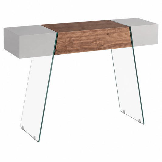 Consola Modernista de Nogal y Cristal Templado - Diseño Elegante y Funcional - 120x40x73 cm