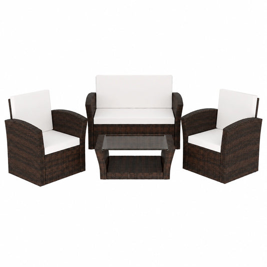Set de Muebles de Jardín 4 Piezas Rattan Sintético Marrón