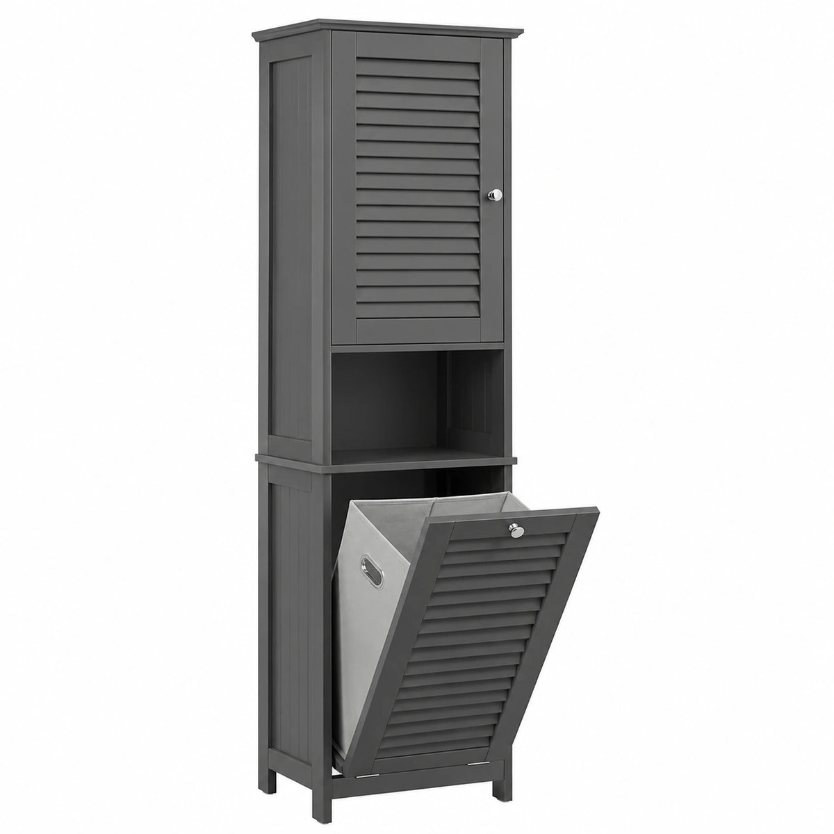 Armario Columna de Baño con Cesta para Ropa Sucia, Estantería Alta y Estrecha 40x170x38 cm Gris
