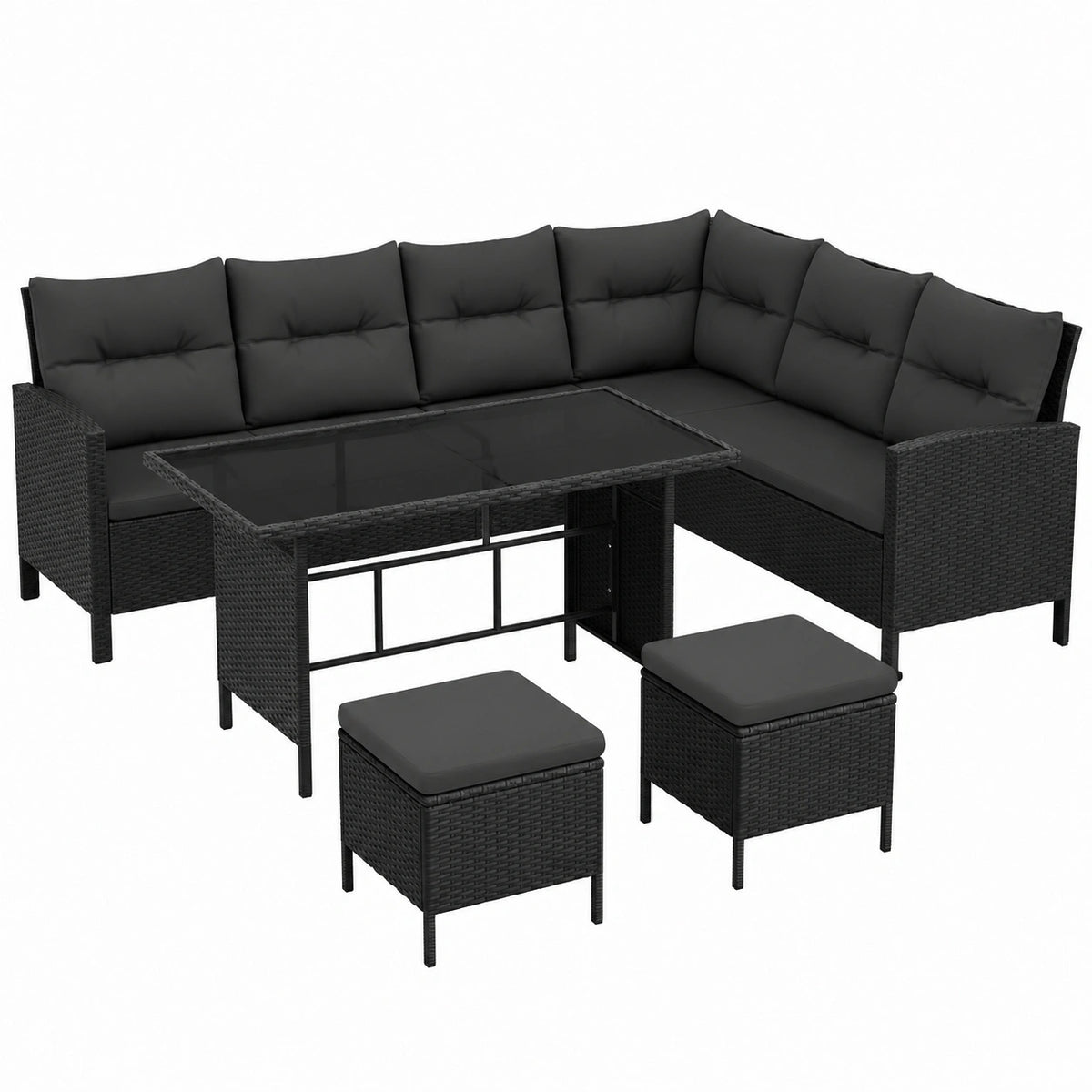Conjunto de Jardín 4 Piezas Ratán, Sofás Exterior con Mesa de Vidrio, Muebles para Terraza y Patio