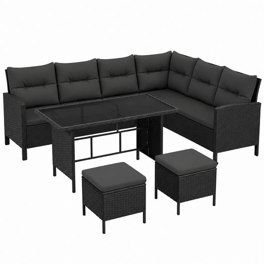 Conjunto de Jardín 4 Piezas Ratán, Sofás Exterior con Mesa de Vidrio, Muebles para Terraza y Patio