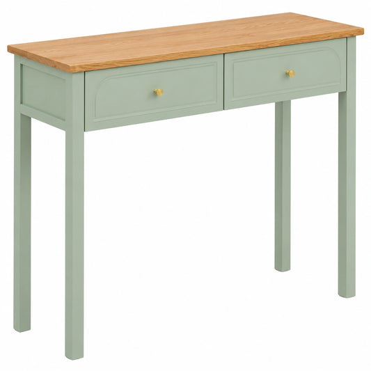 Mesa Consola Mohea Verde y Madera con 2 Cajones, 100x35x80 cm - Ideal para Recibidor, Dormitorio y Salón