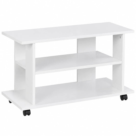 Mueble para TV Blanco con Ruedas y Estantes, Diseño Moderno 80x40x45 cm