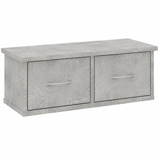 Estante de Pared con Cajones de Contrachapado Gris Hormigón 60x26x18,5 cm