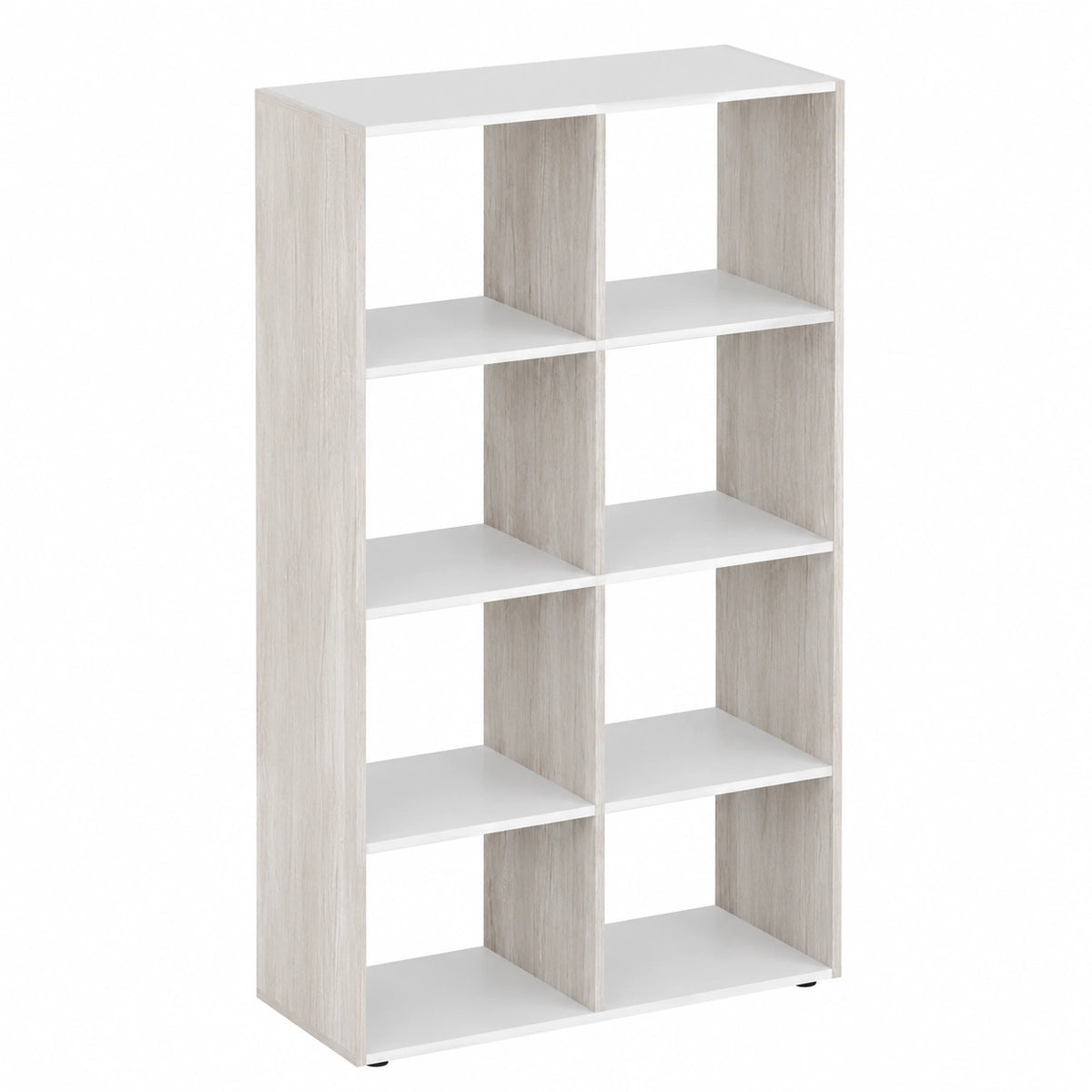 LOLAhome - Estantería Cubo Blanco y Madera Natural 120x60x29 cm, 8 Compartimentos Modernos en MDF para Salón, Oficina o Dormitorio