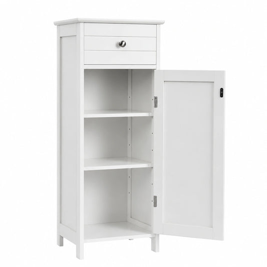 Armario de Almacenaje Multifuncional LIFEZEAL, Mueble de Baño con Cajón y Estantes Ajustables, MDF, 35,5x30,5x88cm, Blanco