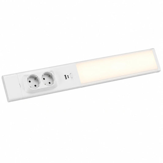 Lámpara LED blanca de 60 cm con enchufes y USB A/USB-C para cocina o barra de luz, 3000K 1607 lm