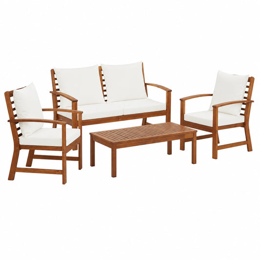 Conjunto de Muebles de Jardín 4 Piezas con Cojines de Acacia