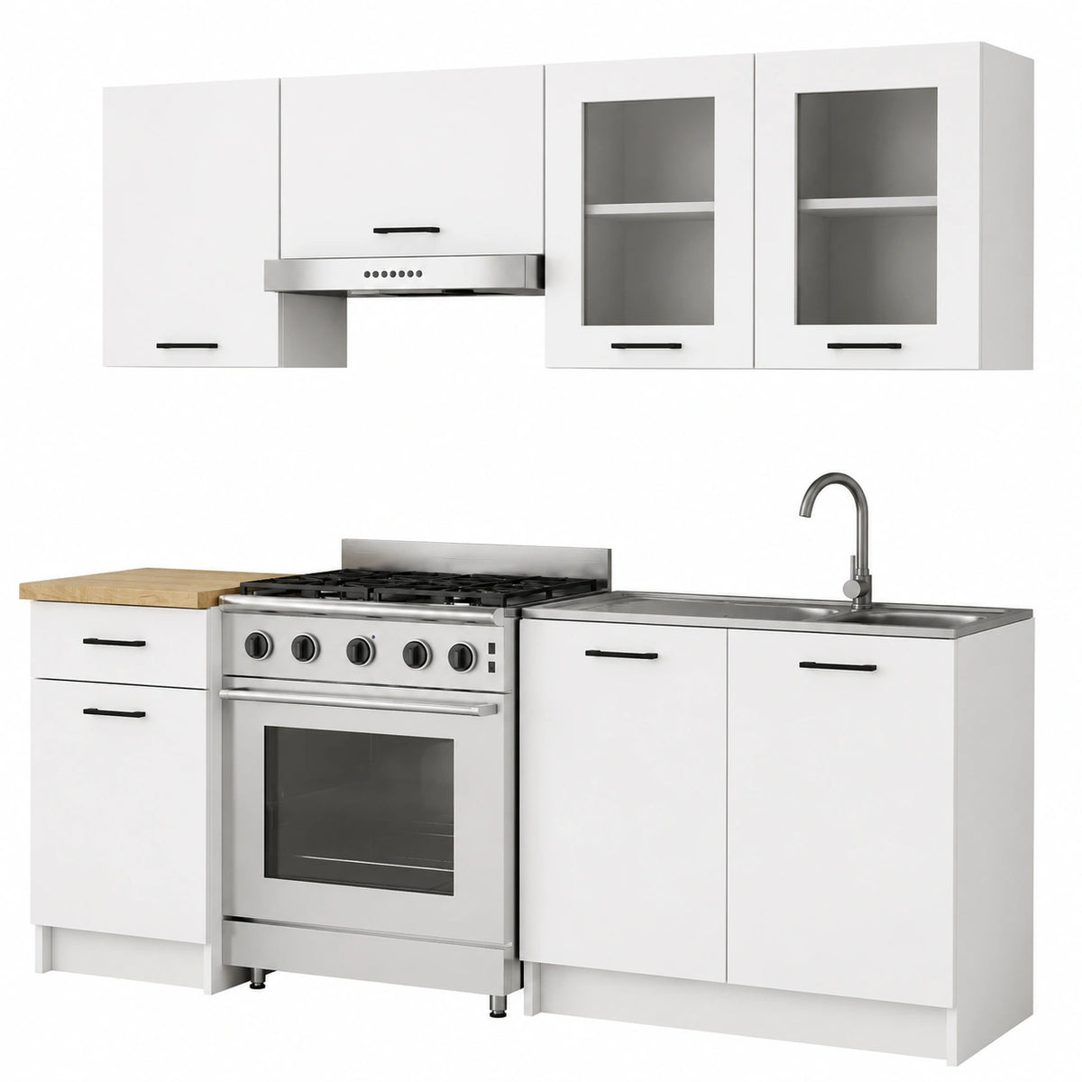 Conjunto Modular de Cocina Blanco con Vitrina, 180 cm