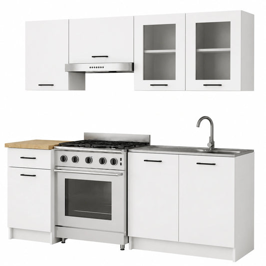 Conjunto Modular de Cocina Blanco con Vitrina, 180 cm