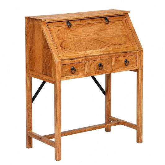 Escritorio Vintage de Madera Maciza de Acacia con Cajones y Estantes