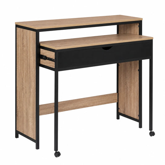 Mesa de Escritorio Extensible Industrial Negro con Cajón