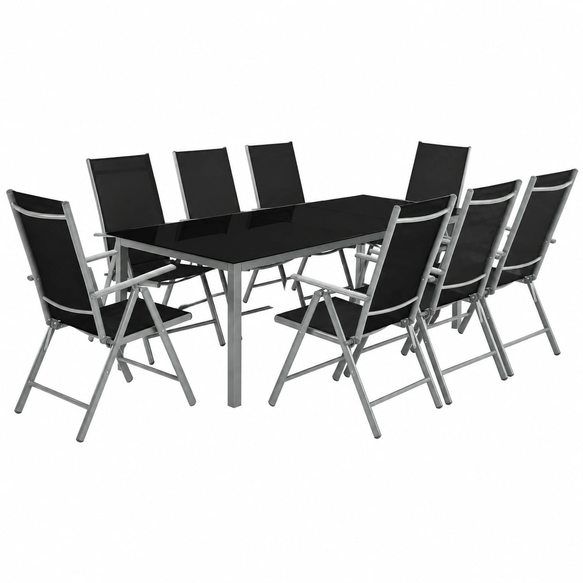 tectake® Conjunto de Jardín de 9 Piezas, Aluminio, Mesa y Sillas Resistentes, Plegables y Reclinables, Tela Transpirable - Antracita