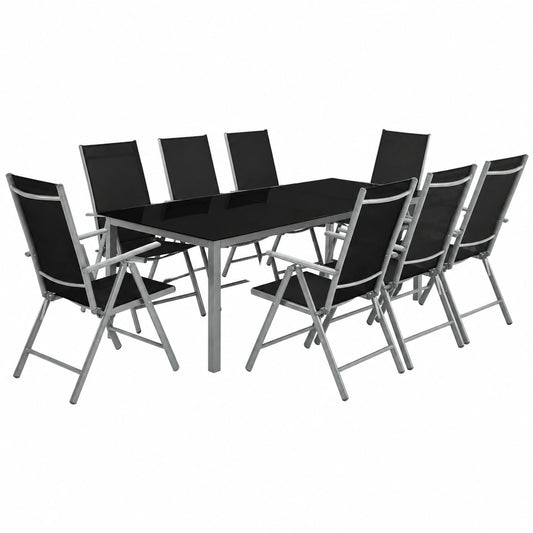tectake® Conjunto de Jardín de 9 Piezas, Aluminio, Mesa y Sillas Resistentes, Plegables y Reclinables, Tela Transpirable - Antracita