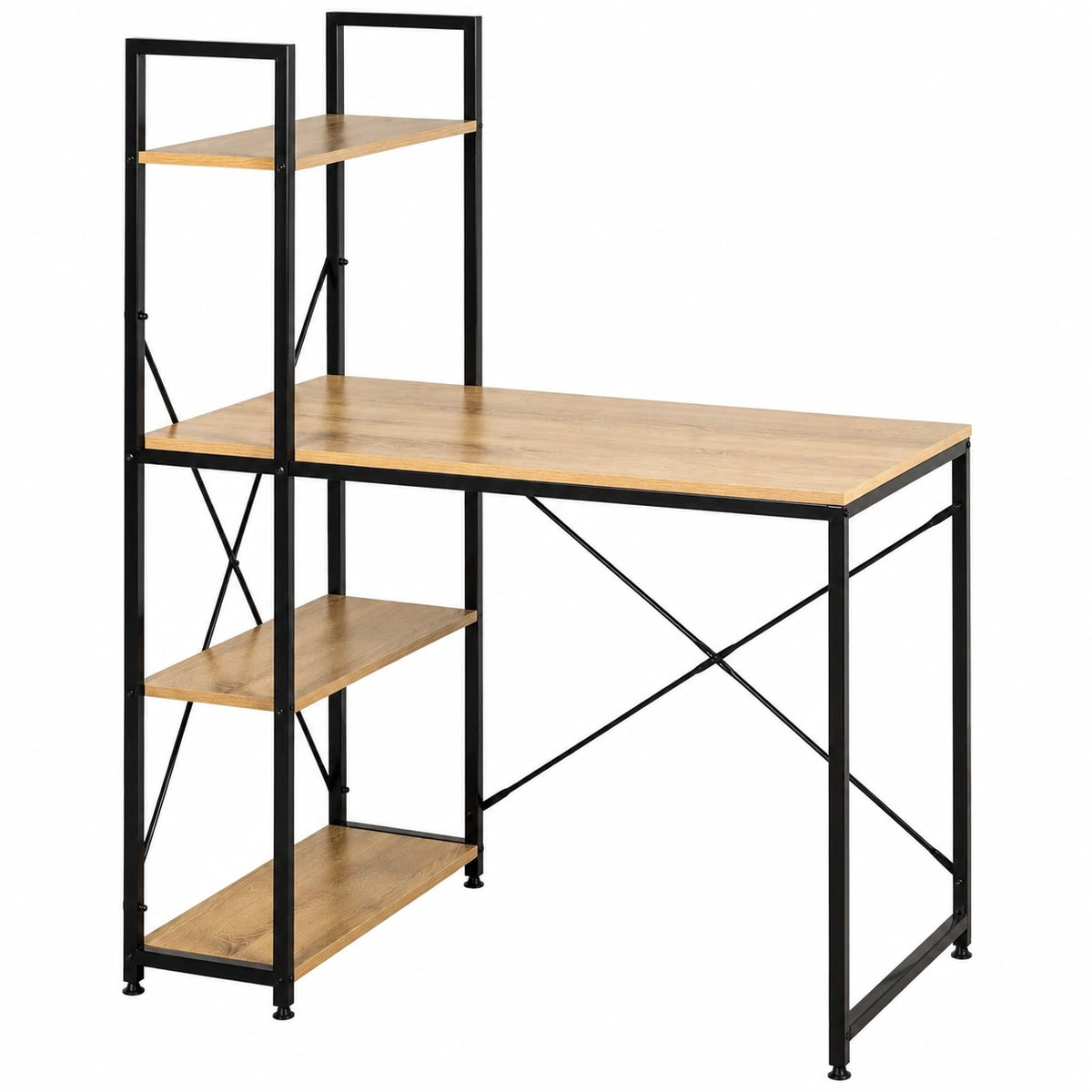 Escritorio AKTIVE MAX con Estantería, 3 Niveles, Madera y Acero Negro, Ajustable