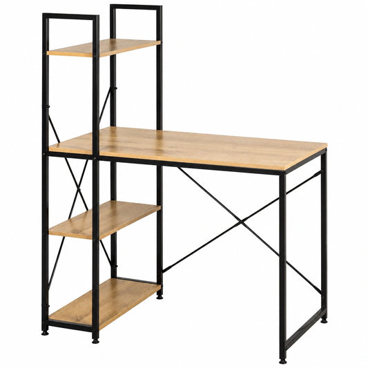 Escritorio AKTIVE MAX con Estantería, 3 Niveles, Madera y Acero Negro, Ajustable