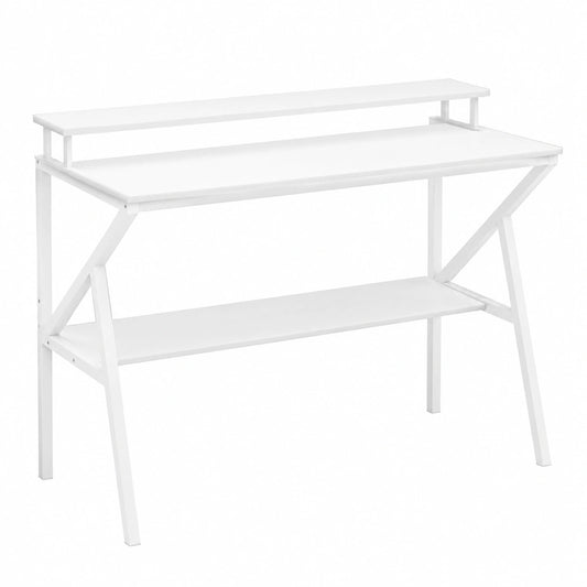 Mesa de Oficina LIFEZEAL para Gaming, 100x30cm, Blanco, con Gancho Auriculares y Soporte Monitor, Patas en R, Soporta hasta 141kg